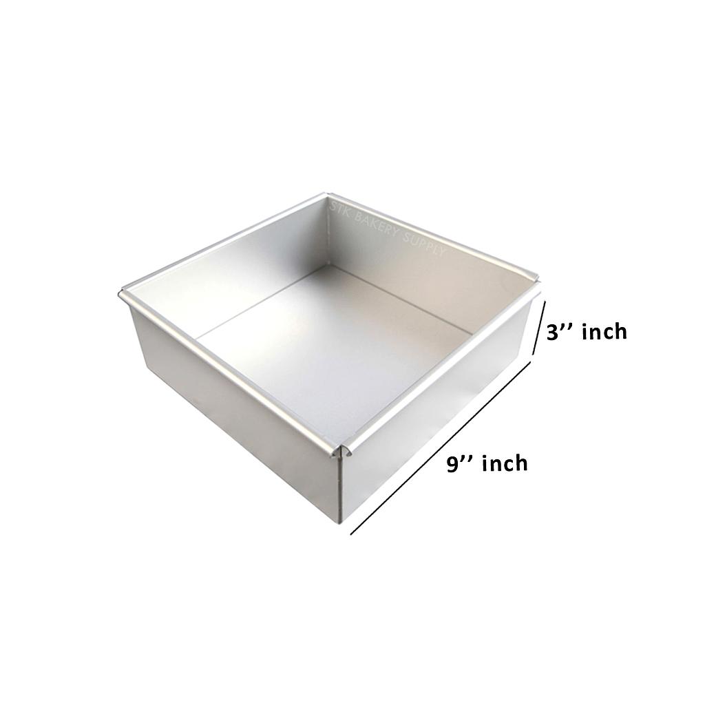 ALUMINIUM SQUARE CAKE MOLD FIXED BOTTOM 9&quot; 240x240x80mm 127-0046 (1 x 10)