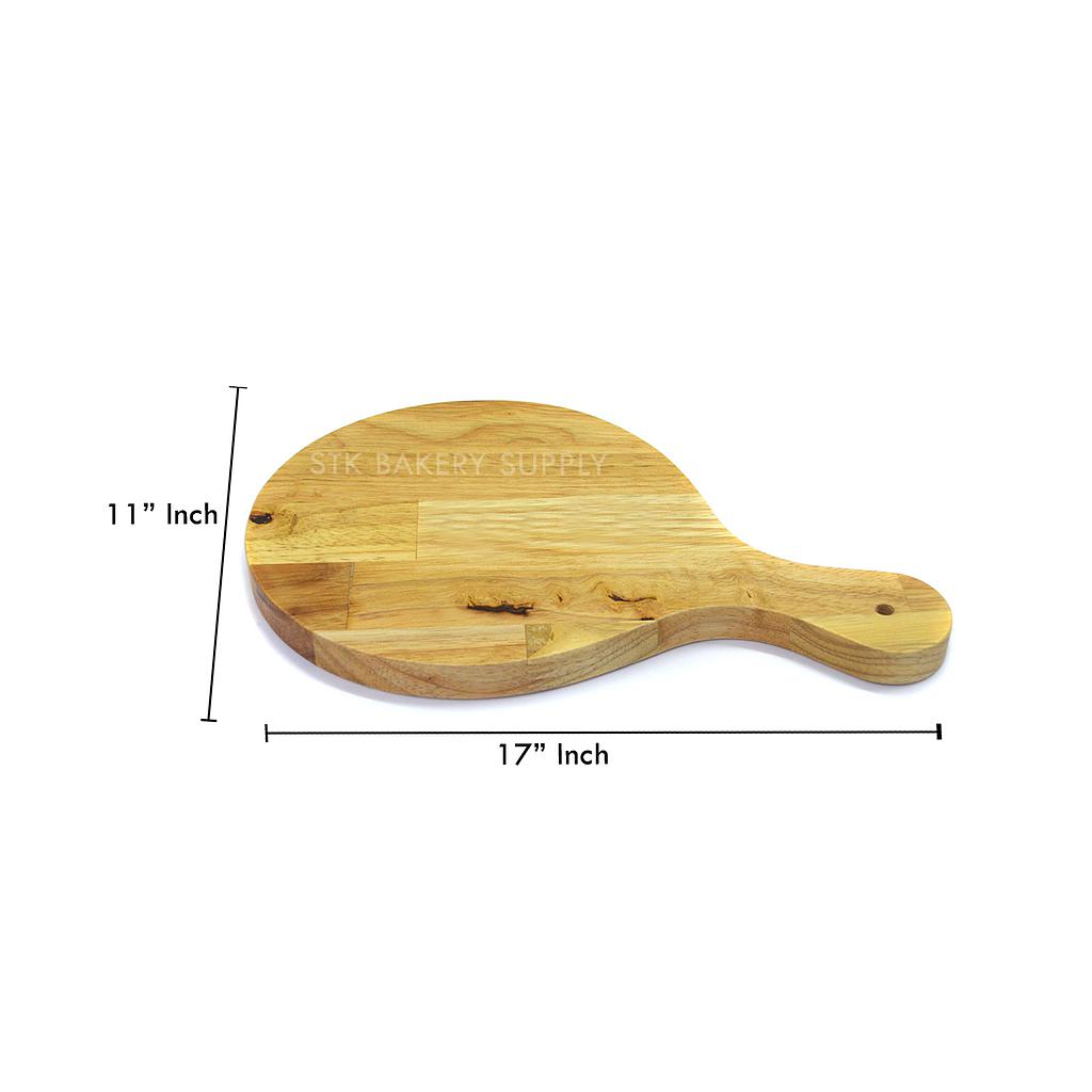 WOODEN PIZZA PLATE,CUTTING BOARD WITH HANDLE (ROUND) 11&quot; x 17&quot;  