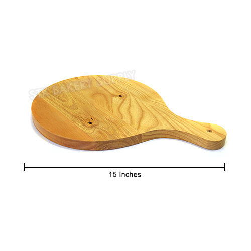 WOODEN PIZZA PLATE,CUTTING BOARD WITH HANDLE (ROUND) 8&quot; x 12&quot;  