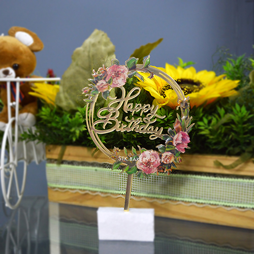 HAPPY BIRTHDAY WITH COLORFUL FLOWERS CAKE TOPPER 1PC (058)