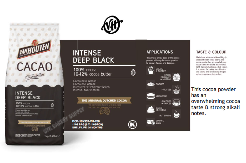 VAN HOUTEN 100% CACAO POWDER INTENSE DEEP BLACK (FAT 10-12%) (DCP-10Y352-VH-760) 1KG (1X6)
