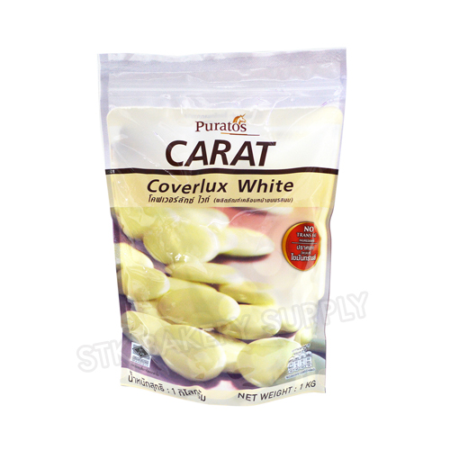PURATOS CARAT COVERLUX CHOCOLATE WHITE BUTTON COATING 1KG MCOM010