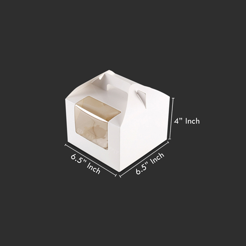 CUP CAKE BOX 4 HOLE WITH HANDLE 16.5 x 16.5 x 10CM (P-009 ) WS