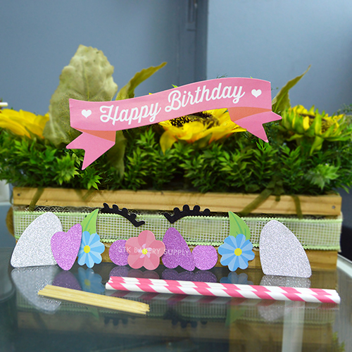 CAKE DECORATION HAPPY BIRTHDAY &amp; UNICORN SET
