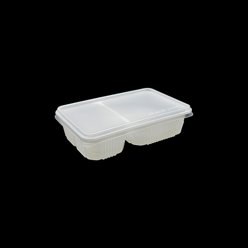BIO MAT TWO COMPARTMENT LUNCH BOX WHITE WITH LID 25PCS (6009)