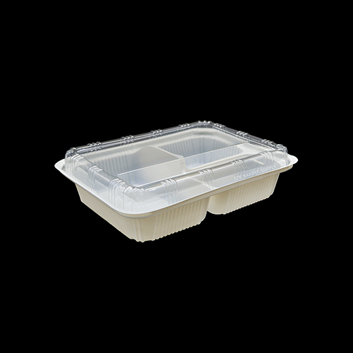BIO MAT THREE COMPARTMENT LUNCH BOX WHITE WITH LID 25PCS (6118)