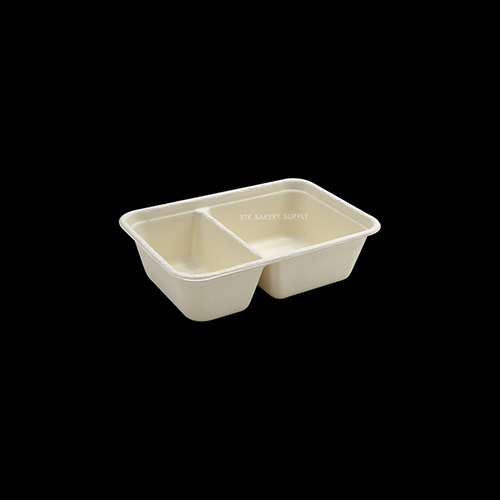 COMPOSTABLE  TWO-COMPARTMENT TRAY 600ML ,50PCS (T602)