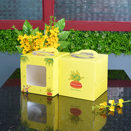 CAKE BOX WITH HANDLE WITH WINDOW (4&quot;CAKE) (THINGYAN)WS