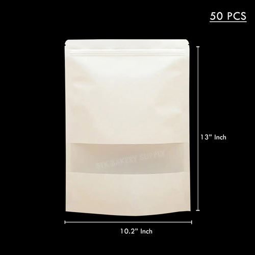 PAPER BAG WHITE WINDOW WITH ZIP 26*35*5CM (PK 4089) 50PC