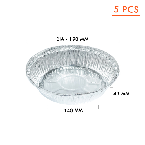 ALUMINIUM CUP ROUND WITH HIGH LID,190*140*43mm,650ml, (1077)SS-3008,5pcs(1 x 35) WS