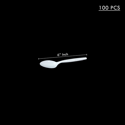 PLASTIC DISPOSABLE SPOON WHITE 15CM(6")NO.904/ H150  100PCS