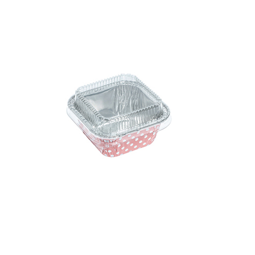 ALUMINIUM CUP-SQUARE PINK DOT WITH LID-SS-4001-(76x 76) x (52 x 52) x 30 mm-90ml-10 pcs  ( 1 x 72 )