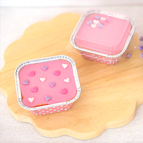 ALUMINIUM CUP-SQUARE PINK DOT WITH LID-SS-4001-(76x 76) x (52 x 52) x 30 mm-90ml-10 pcs  ( 1 x 72 )